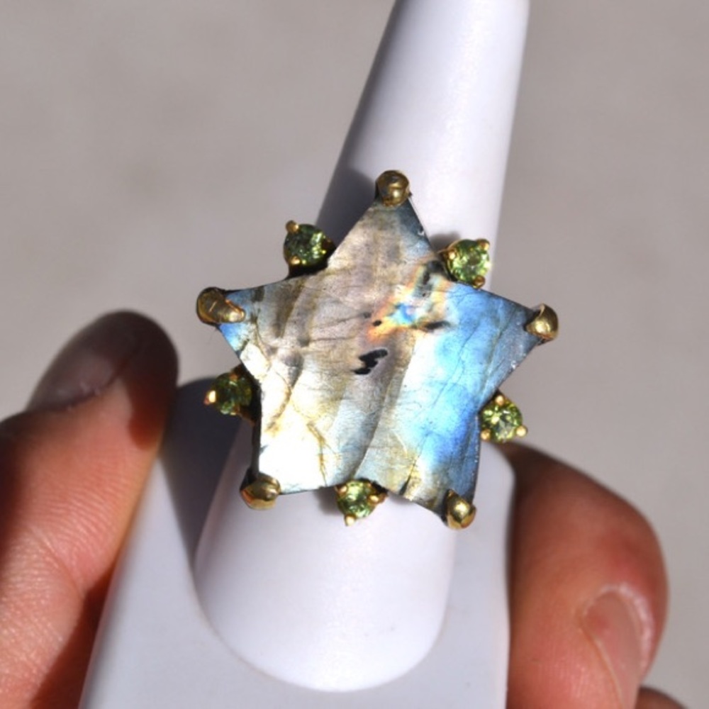 Star Labradorite Ring in Sterling Silver, Size 8.75